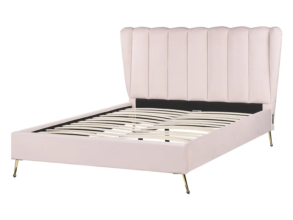 Lit avec banc de rangement Velours NOYERS 180 x 200 cm Rose pastel Lit avec banc de rangement Velours NOYERS 180 x 200 cm Rose pastel