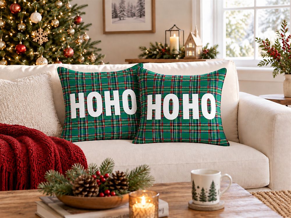 Set van 2 sierkussens JOYCANDY 45 x 45 cm Groen kerstmotief