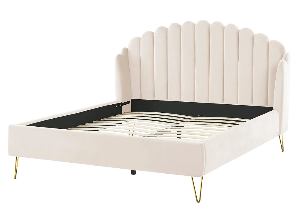 Bett mit Lattenrost Samtstoff AMBILLOU 160 x 200 cm Hellbeige_857632