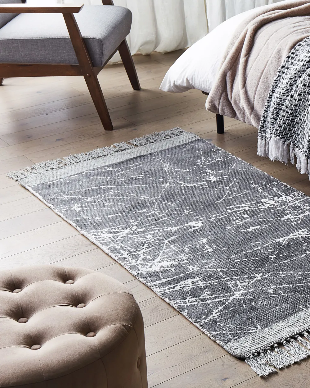 Rug HANLI Grey 80 x 150 cm Viscose