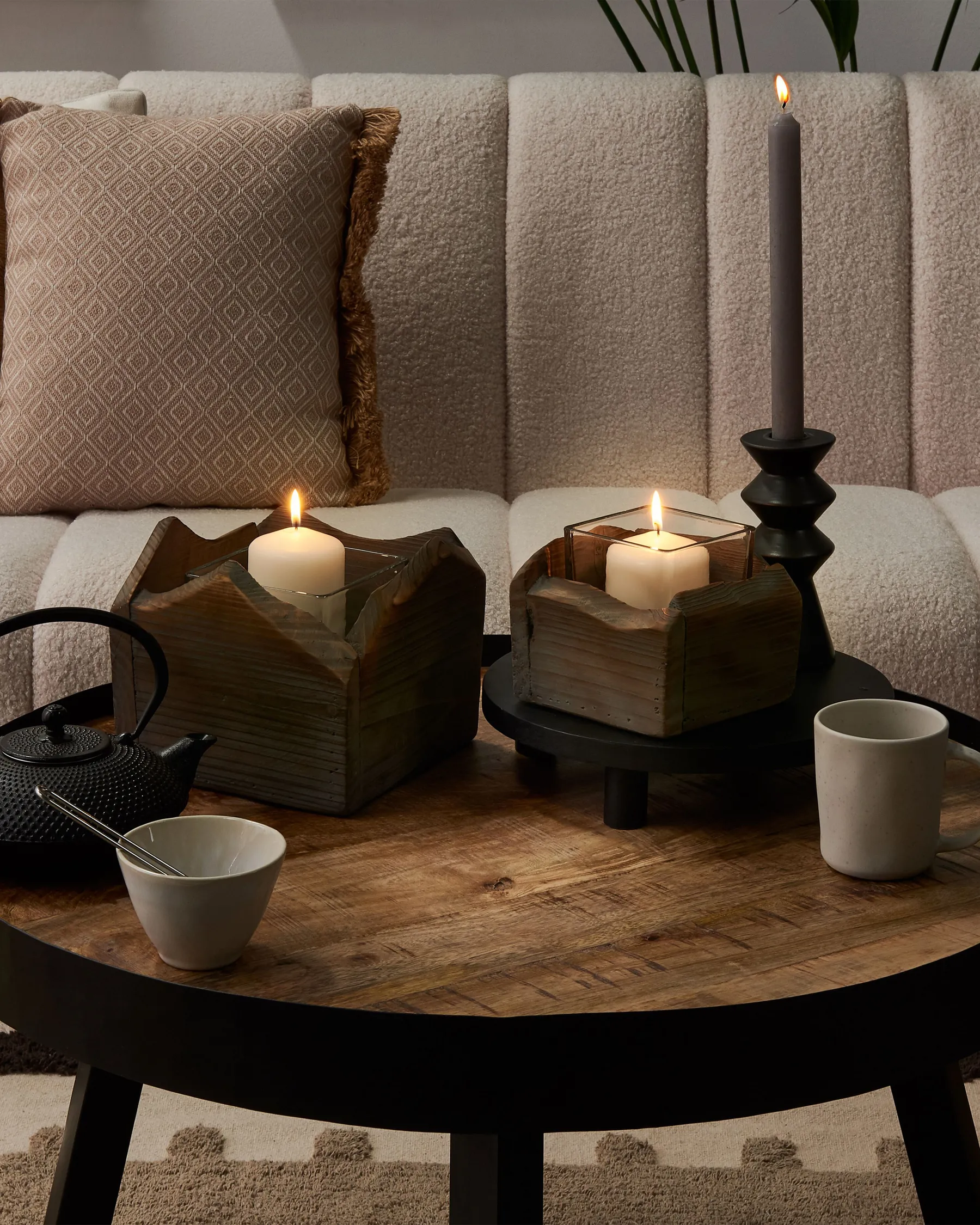 Set of 2 Candle Holders PLATEROS 15/12 cm Fir Wood Dark Brown_791705