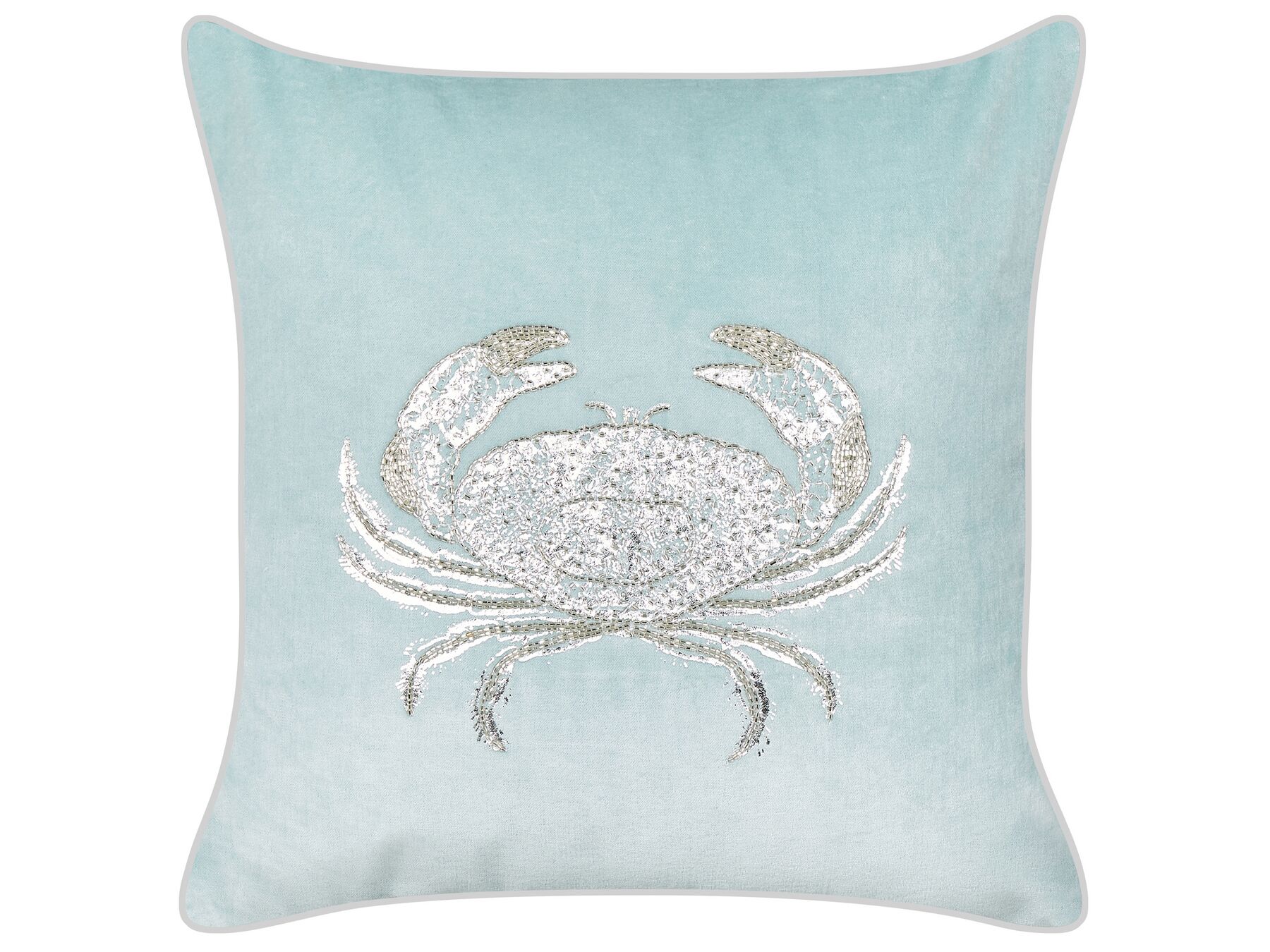 Almofada decorativa com motivo de caranguejo em veludo azul 45 x 45 cm BOSSIELLA_892946