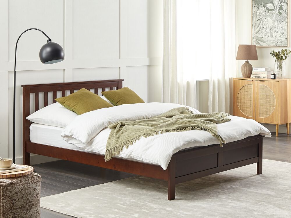 Wooden EU Double Size Bed Dark MAYENNE Beliani