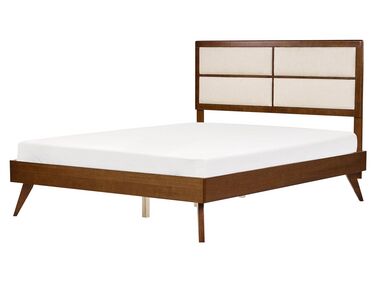 EU King Size Bed Dark Wood and Beige POISSY