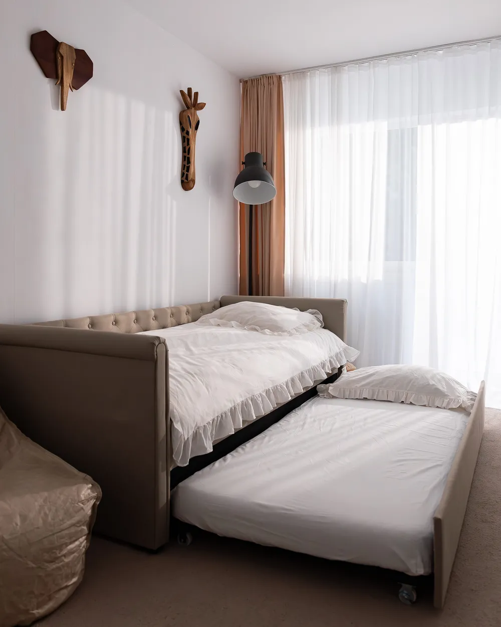 Lit gigogne Tissu LIBOURNE 90 x 200 cm Beige_1062414