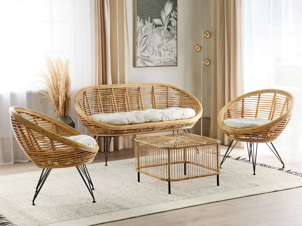 Garden Lounge Set with Table 4 Seater MARATEA/CESENATICO Rattan Natural_878413