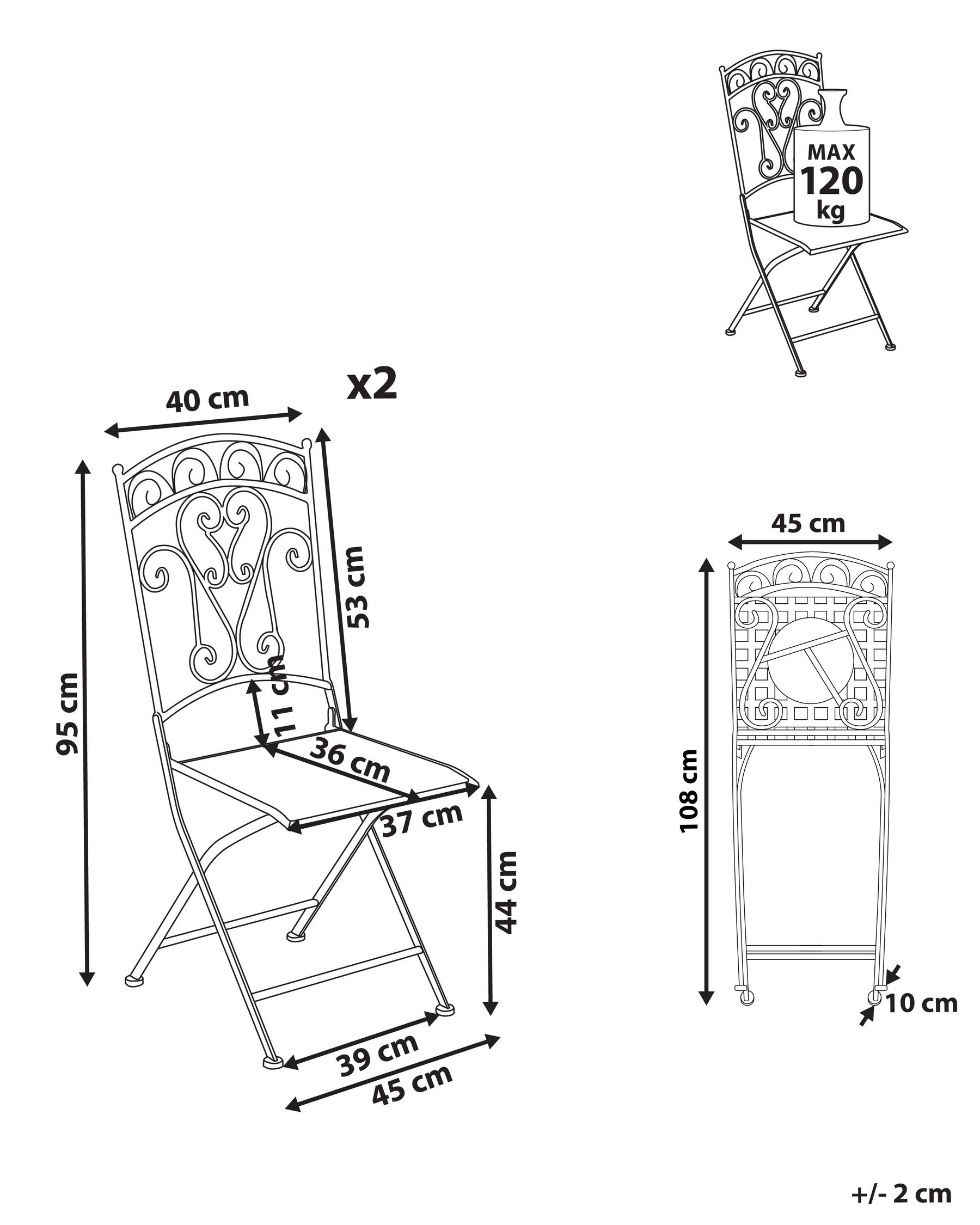Set of 2 Garden Chairs JUINA Folding Metal Light Beige_1002406