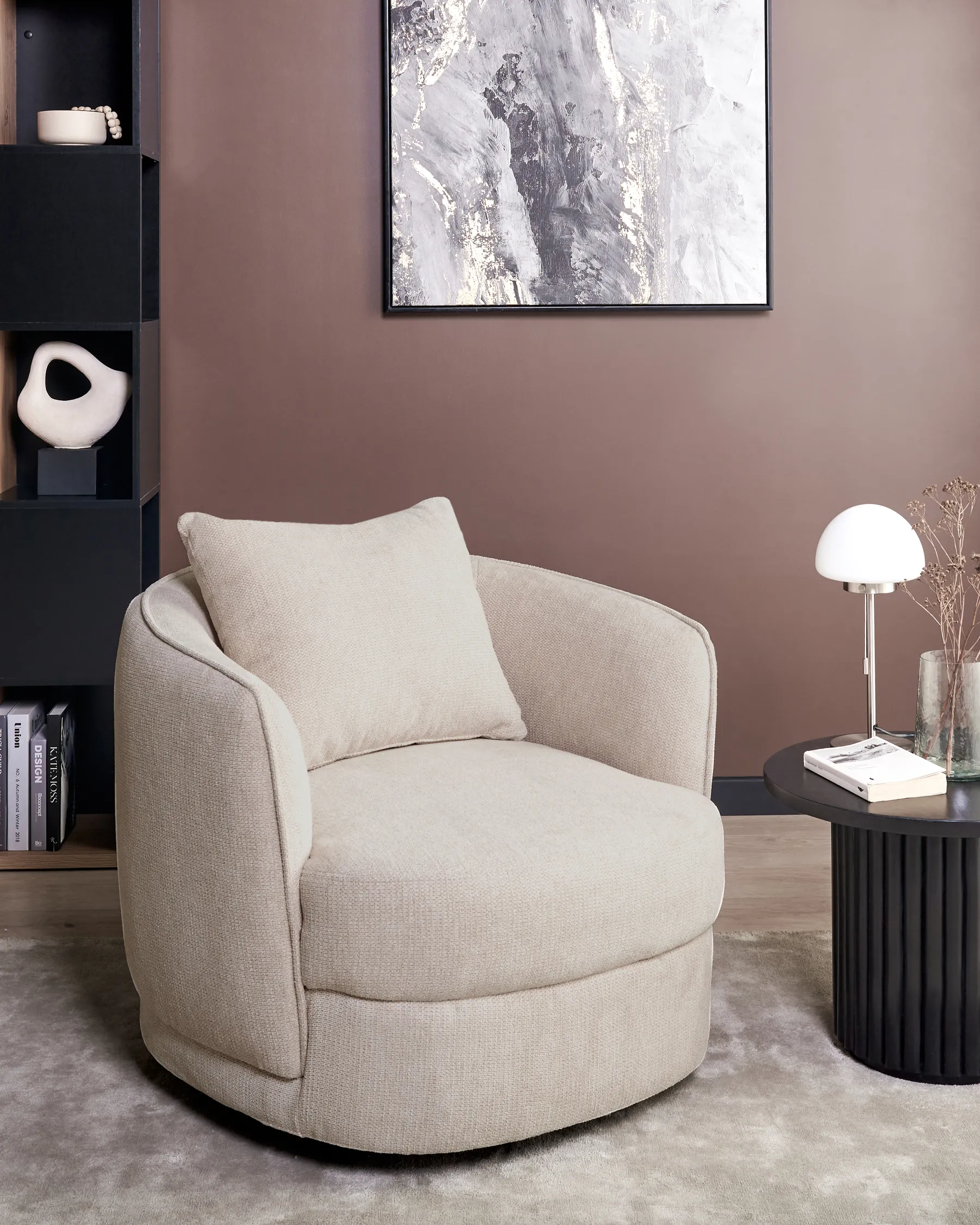 Swivel Armchair ANDALEN Fabric Light Beige_966876