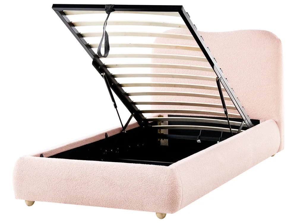 Ottoman Bed BLAGNAC Boucle Pink 90 x 200 cm (EU Single)_1026330
