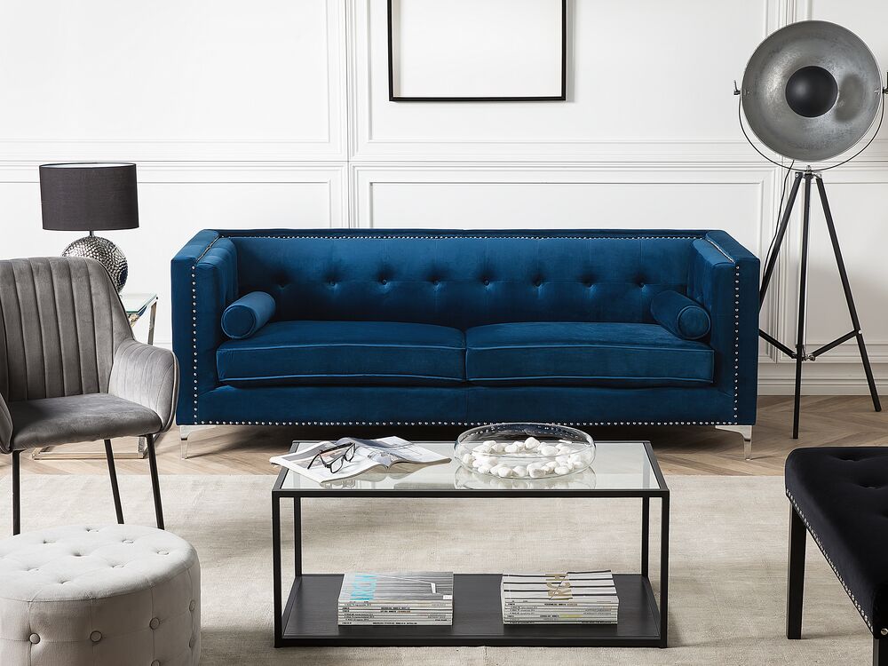 Sofa 3 Seater AVALDSENES Velvet Navy Blue