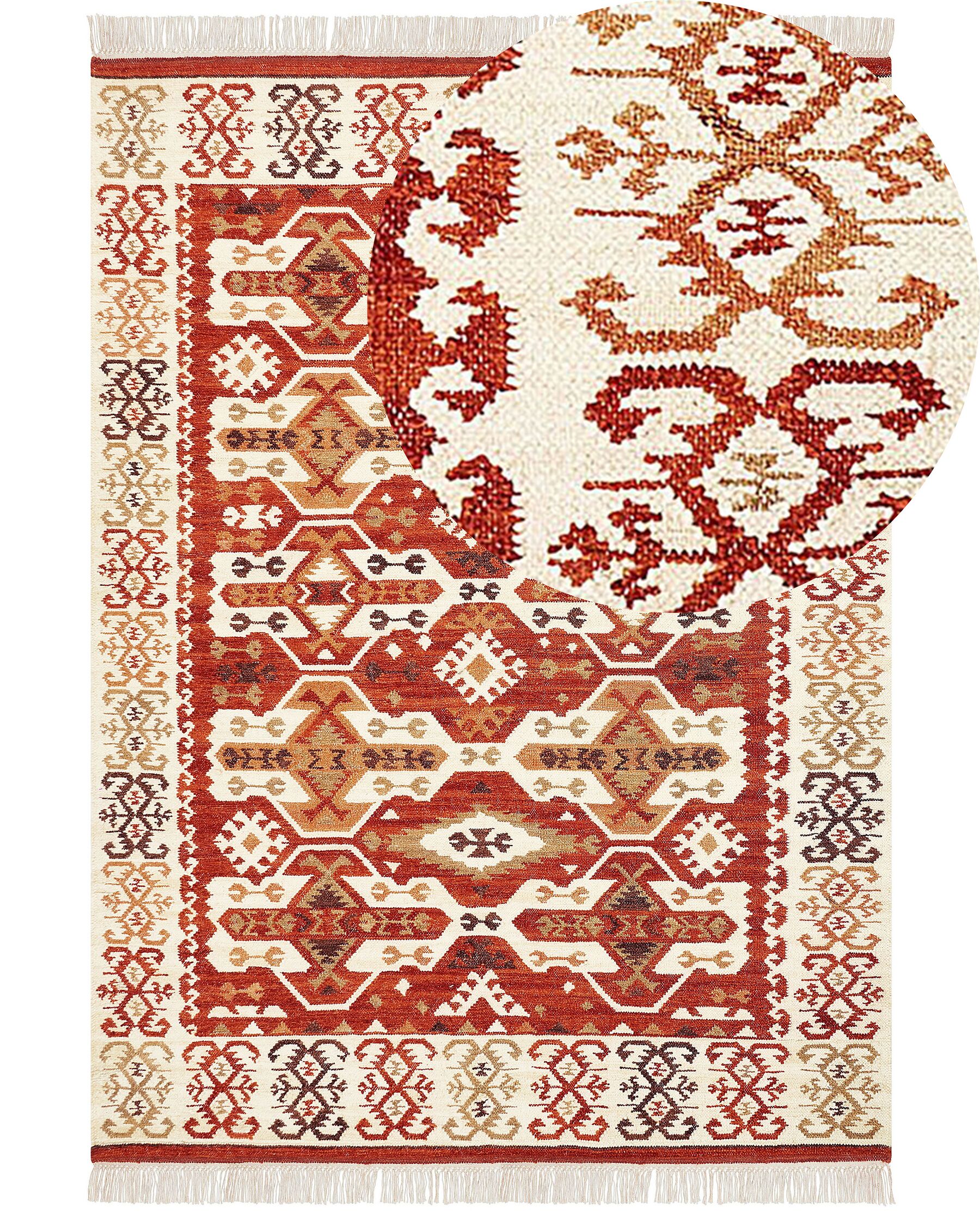 Alfombra kilim de lana naranja/rojo/marrón 200 x 300 cm VOSKEVAZ_859329