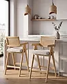 Set of 2 Bar Chairs AVA Wood Light Brown/ Beige