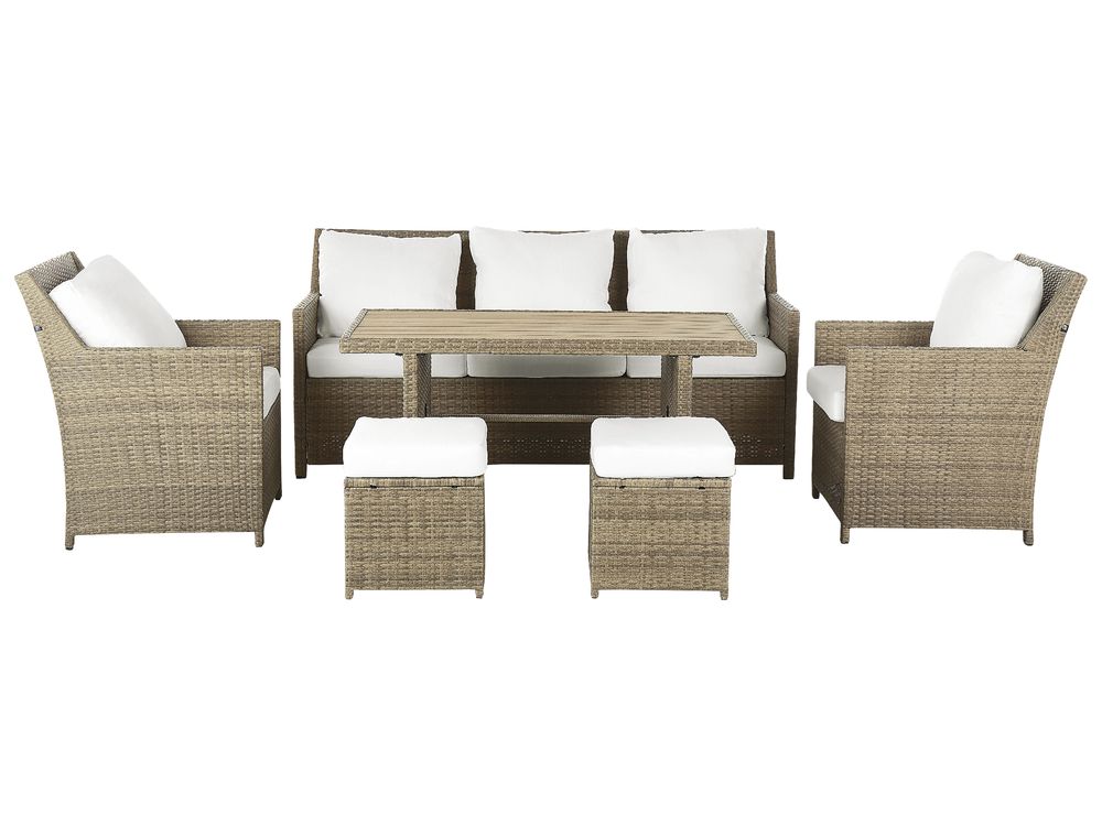 5 Seater PE Rattan Garden Sofa Set Brown and White FONTI Beliani