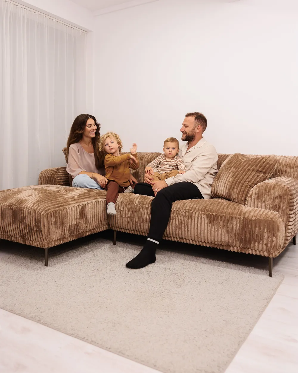 Corner Sofa STENUM Corduroy Light Brown Right Hand_1036548