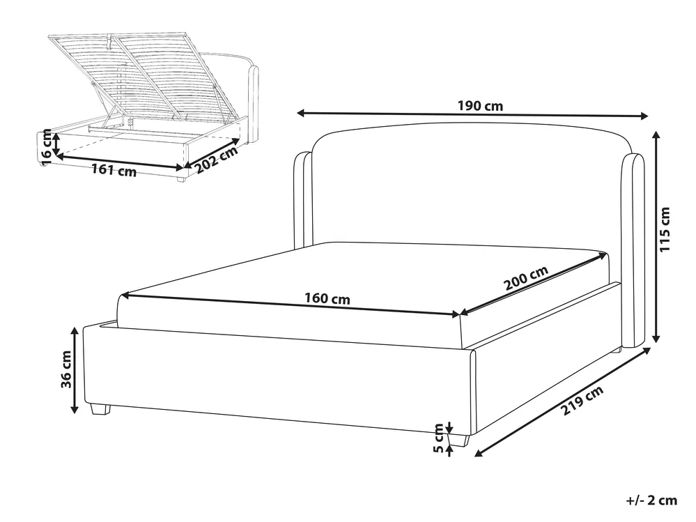 Ottoman Bed BERNAY Fabric Taupe 160 x 200 cm (EU King Size)_1025756