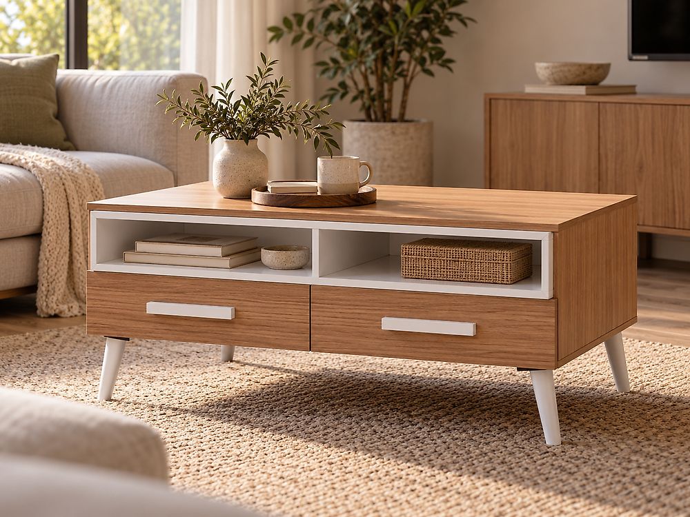 Couchtisch ALLOA mit Stauraum Hellbraun / Weiss