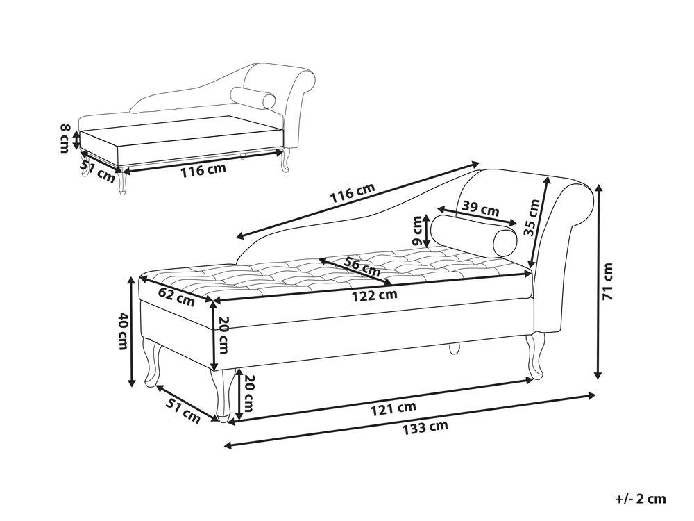 Chaise longue versione destra PESSAC con contenitore Velluto Grigio chiaro_881817