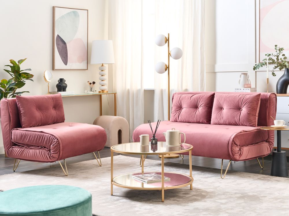 Velvet Sofa Bed Pink VESTFOLD Beliani