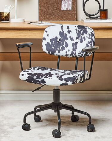 Velvet Desk Chair Cowhide Pattern Black and White ALGERITA