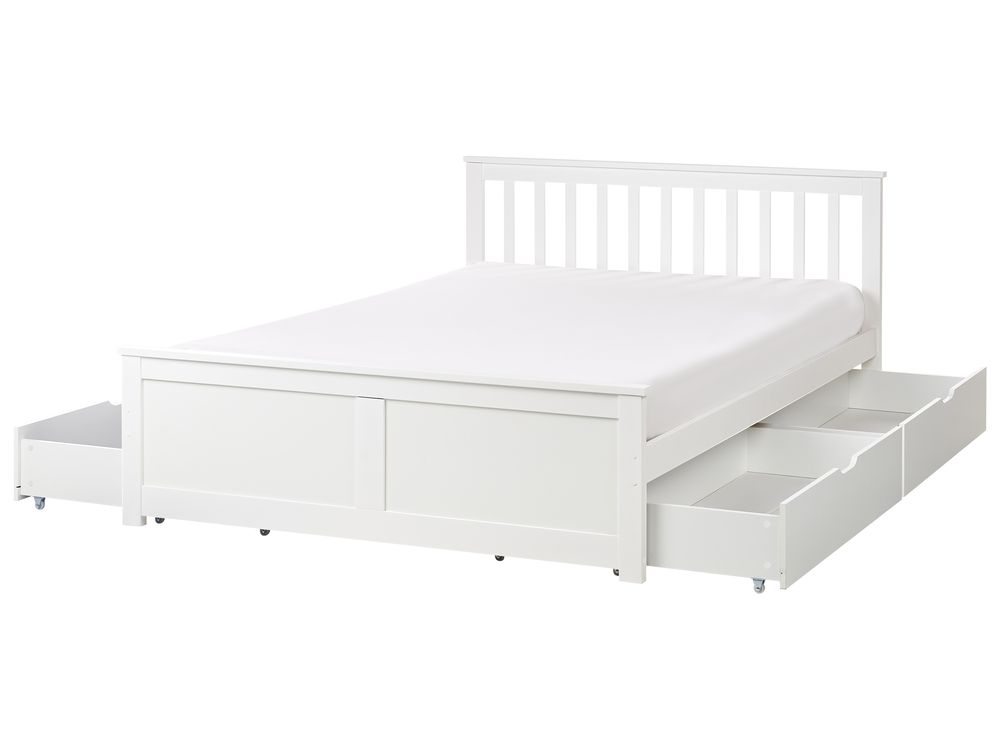 Bed with 4 Drawers OLENDON Pine Wood White 140 x 200 cm (EU Double)