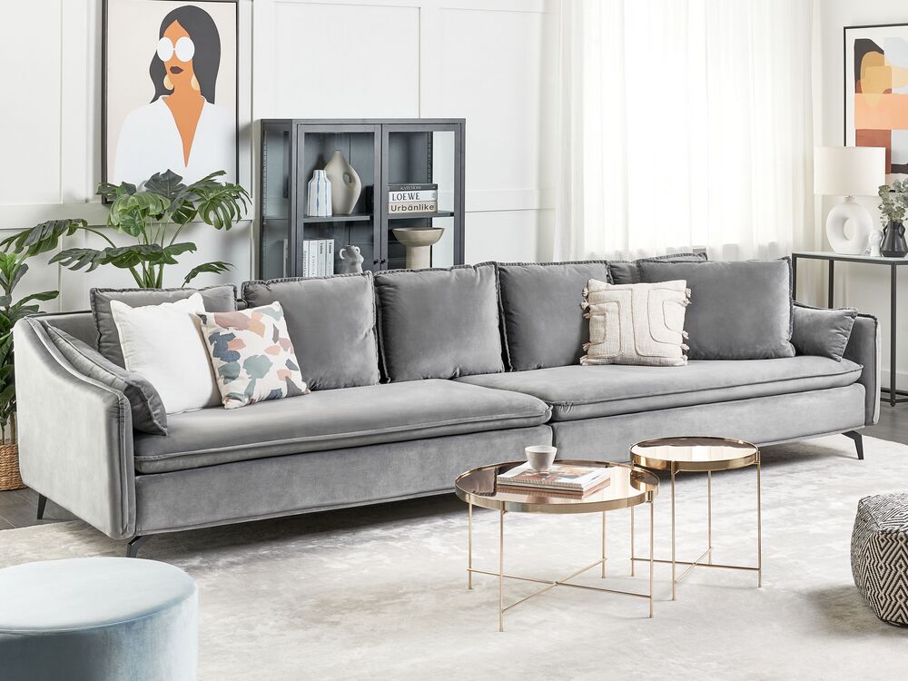 Sofa dla 4 osób AURE Welur Jasnoszary