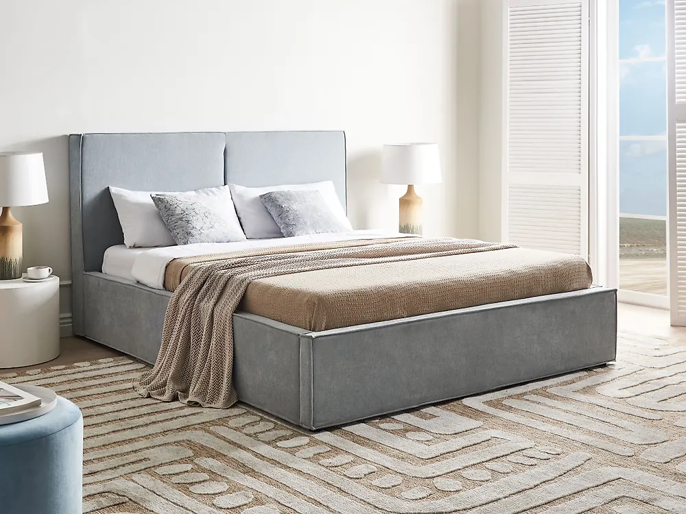 Cama con almacenaje MOISSAC Chenilla Azul claro 160 x 200 cm_1186969