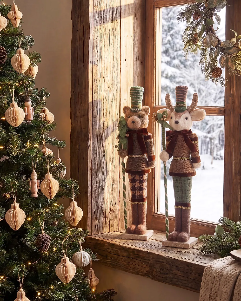 Set of 2 Figurines ALATORNIO 62/63 cm Bear Reindeer Brown