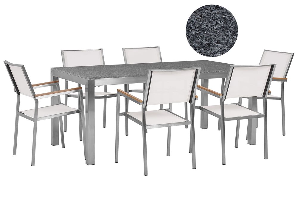 Set dining pentru grădină cu 6 locuri GROSSETO Granit lustruit Gri/Alb