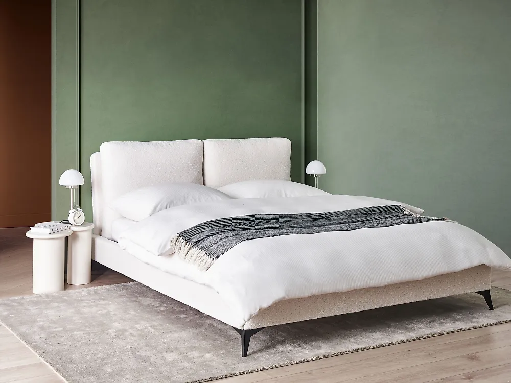 Lit avec sommier Bouclé MELLE 160 x 200 cm Blanc cassé_1174690