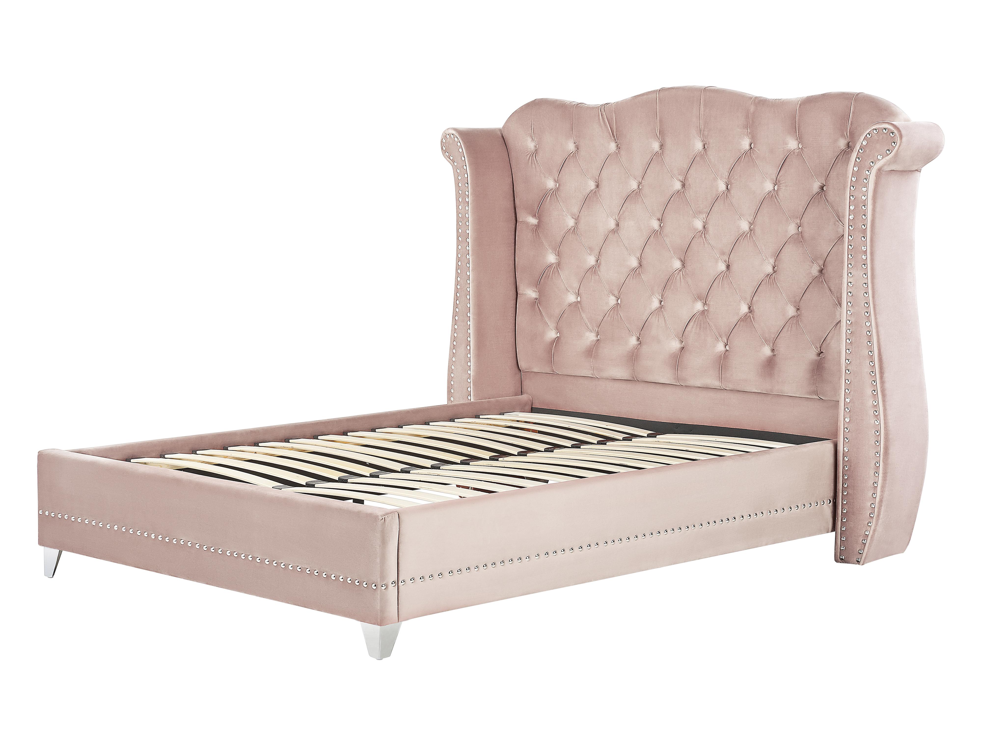 Cama Terciopelo AYETTE 160 x 200 cm Rosa pastel_905317