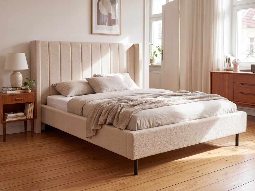 Lit avec sommier Bouclé VILLETTE 140 x 200 cm Beige