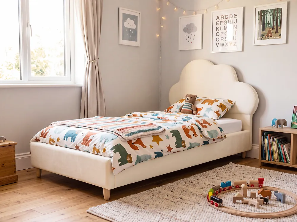 Kids Bed Cloud Velvet BELLEVUE 90 x 200 cm (EU Single) Light Beige_1175110