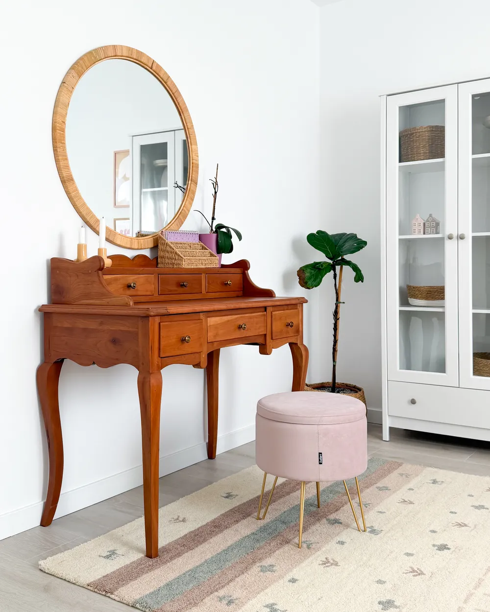 Lustro ścienne ANLEZY 80 cm 80 cm Rattan Naturalny_1047371