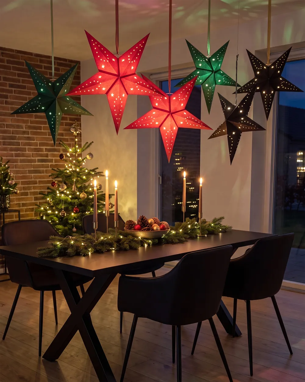 Zestaw 2 dekoracji wiszących LED MOTTI 45 cm Gwiazda Czerwony_1117077