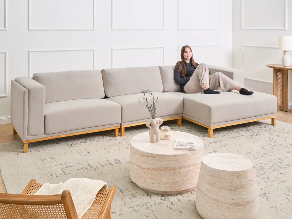 Corner Sofa 5 Seater VENG Fabric Light Beige Left Hand_1009718