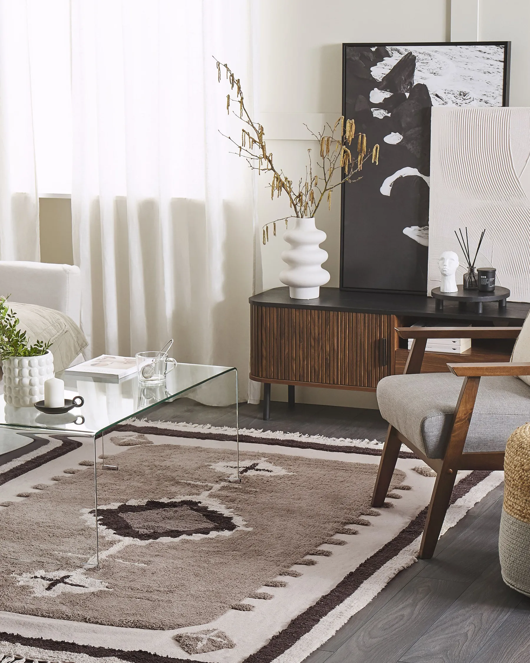 Rug GEYVE Beige 160 x 230 cm Cotton_817452