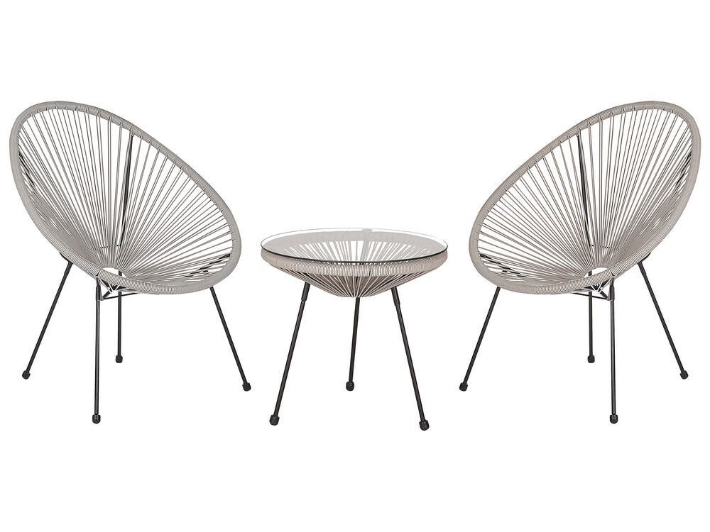 PE Rattan Bistro Set Light Grey ACAPULCO II Beliani.at