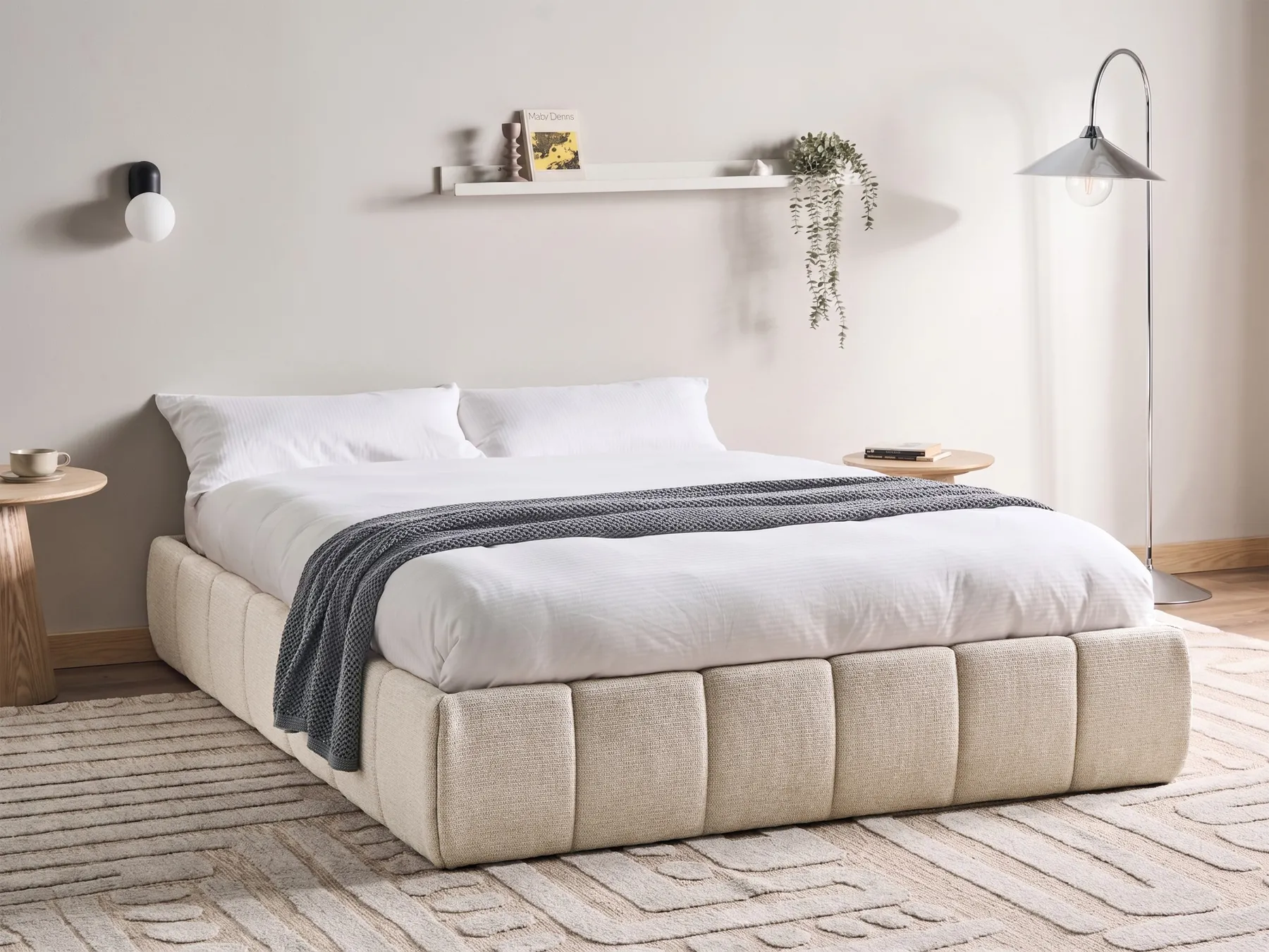 Ottoman Bed without Headboard GENAS Fabric Light Beige 140 x 200 cm (EU Double)_1070204