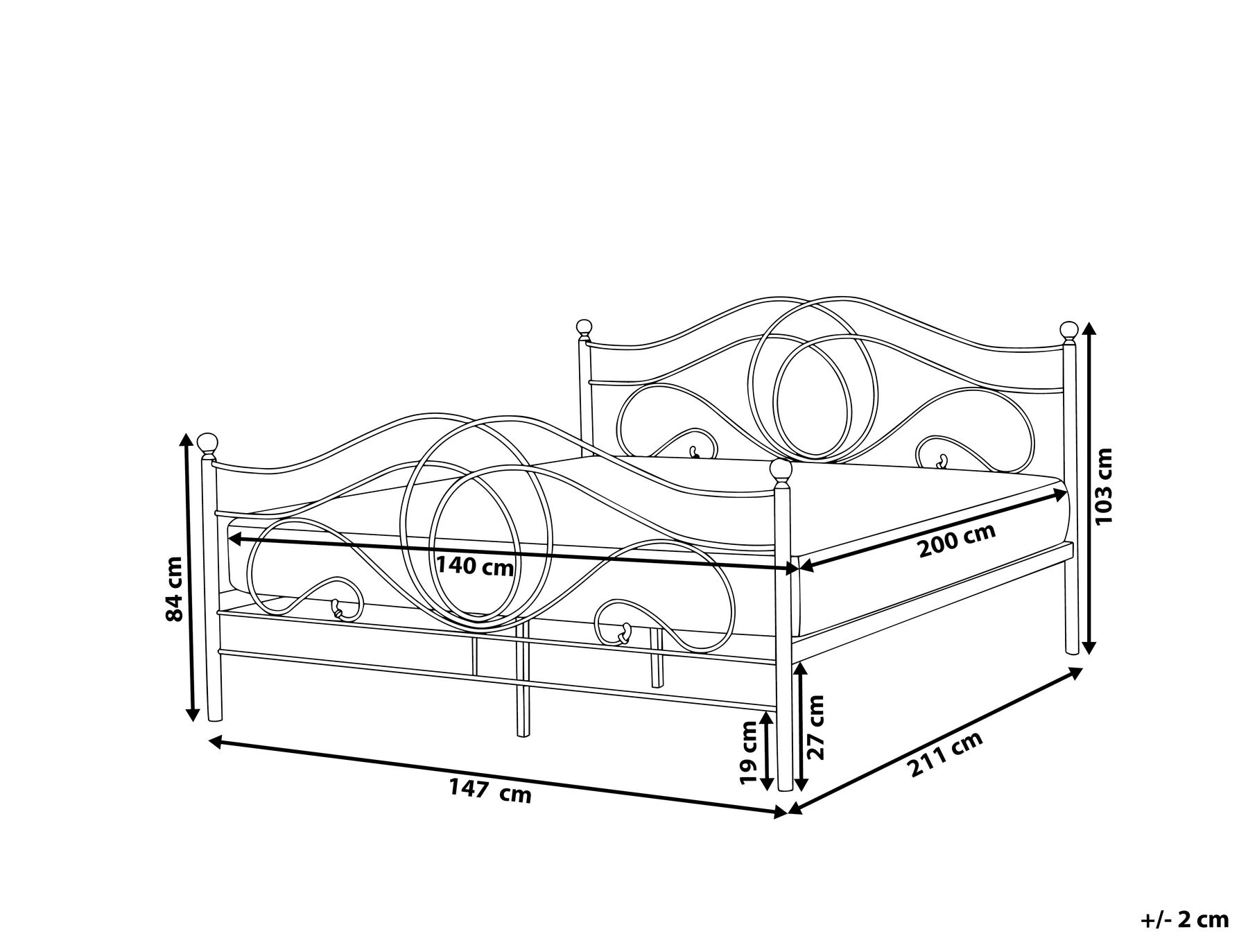 Metal EU Double Size Bed White LYRA_817953 Metal EU Double Size Bed White LYRA_817953