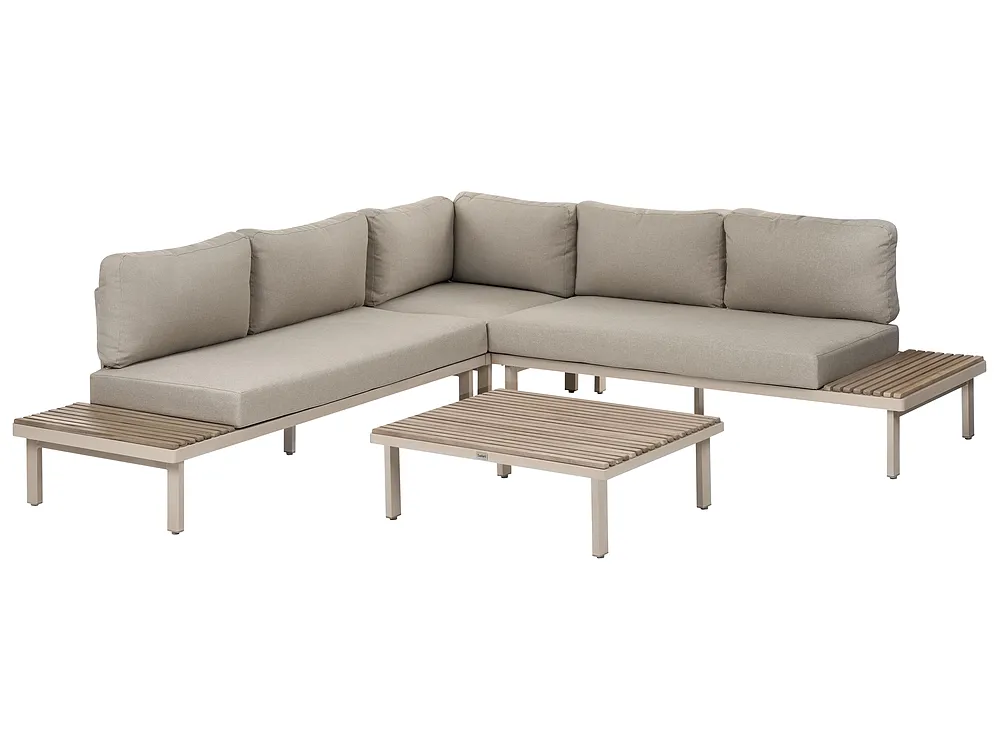 Garden Corner Sofa with Table 5 Seater FIVIZZANO Acacia Wood Beige_1159260