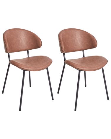 Set of 2 Faux Leather Dining Chairs Brown KIANA