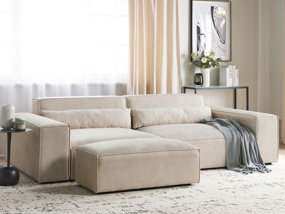 2 Seater Modular Velvet Sofa with Ottoman Beige HELLNAR Beliani