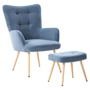 Poltrona Wingback VEJLE con poggiapiedi Tessuto Blu scuro_712874