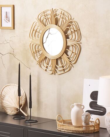 Rattan Sunburst Wall Mirror ⌀ 60 cm Beige PASAKU