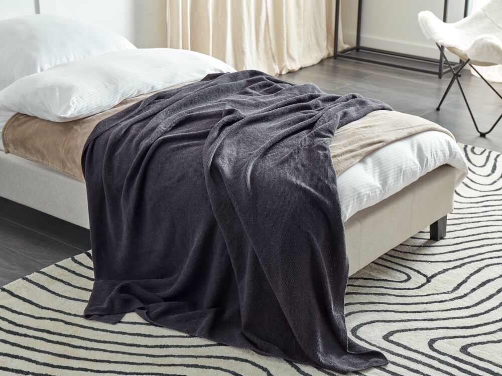 Cotton Blanket 130 x 180 cm Dark Grey ASAKA Beliani