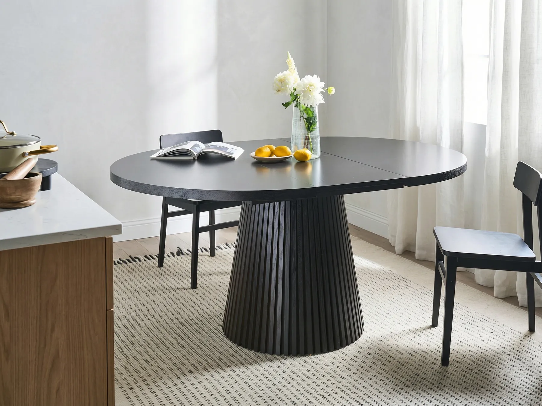 Extending Dining Table MOORE Black Ash Wood 120/160 cm 120 cm_1059588
