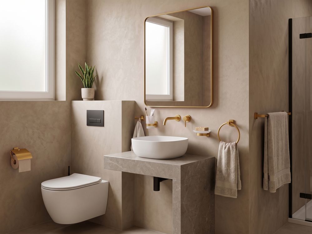 Lot de 6 pièces de quincaillerie pour salle de bain POCONE avec porte-serviettes et crochets Doré