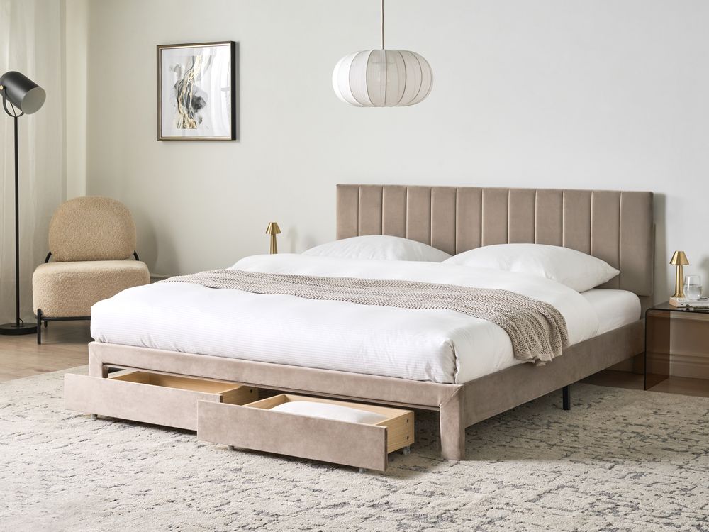 Letto con cassetti contenitori LONZAC Velluto Tortora 180 x 200 cm