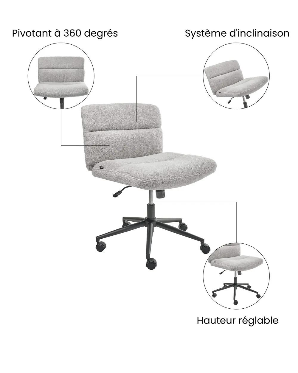 Chaise de bureau CATLIN Bouclé Gris clair_1074399