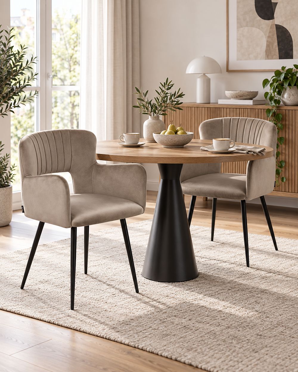 Esszimmerstuhl 2er Set SANILAC Samtstoff Taupe